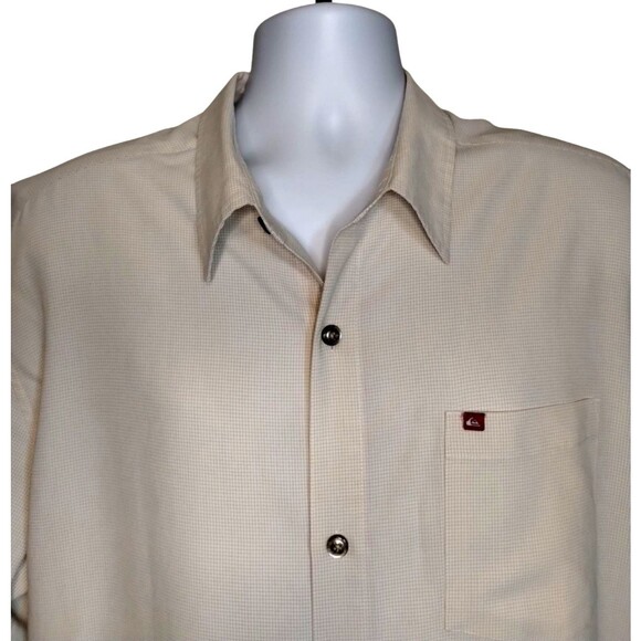 Quiksilver shirt mens XXL beige check plaid short sleeve button up - Picture 4 of 7